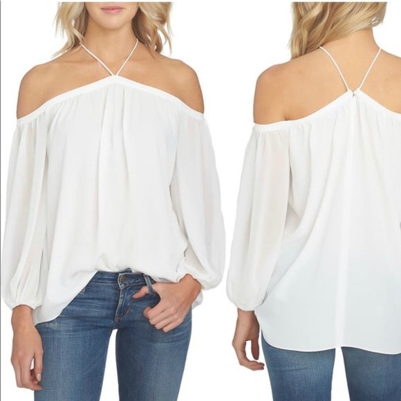 She and Sky Tops - She & Sky Off the Shoulder Chiffon Blouse Size Large